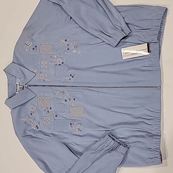 Alfred Dunner Ultra Suede Embroidered Patchwork Zippered Jacket Baby Blue 24W - Picture 4 of 15